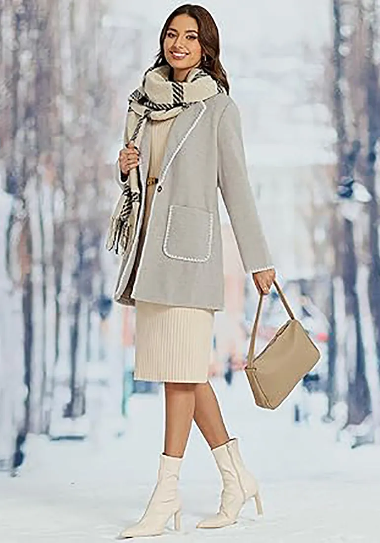LUVAMIA Women Casual Lapel Long Sleeve Trench Coat Blazer Jacket Front Button No Stretch Front Pocket