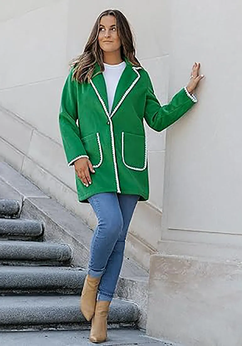 LUVAMIA Women Casual Lapel Long Sleeve Trench Coat Blazer Jacket Front Button No Stretch Front Pocket