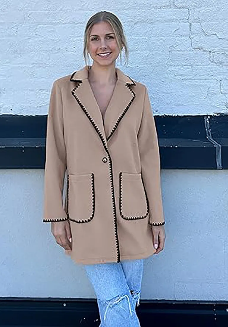LUVAMIA Women Casual Lapel Long Sleeve Trench Coat Blazer Jacket Front Button No Stretch Front Pocket