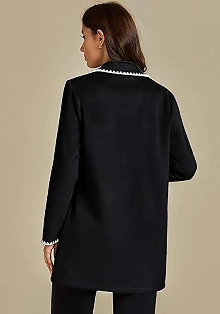 LUVAMIA Women Casual Lapel Long Sleeve Trench Coat Blazer Jacket Front Button No Stretch Front Pocket