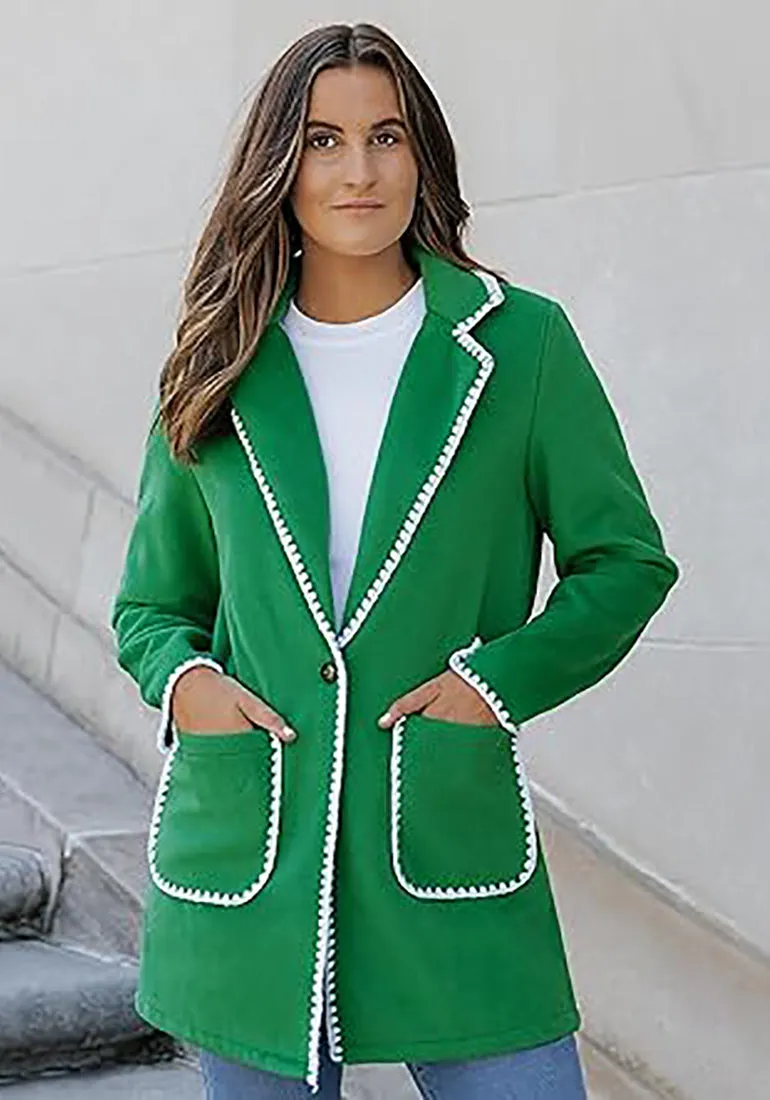 LUVAMIA Women Casual Lapel Long Sleeve Trench Coat Blazer Jacket Front Button No Stretch Front Pocket