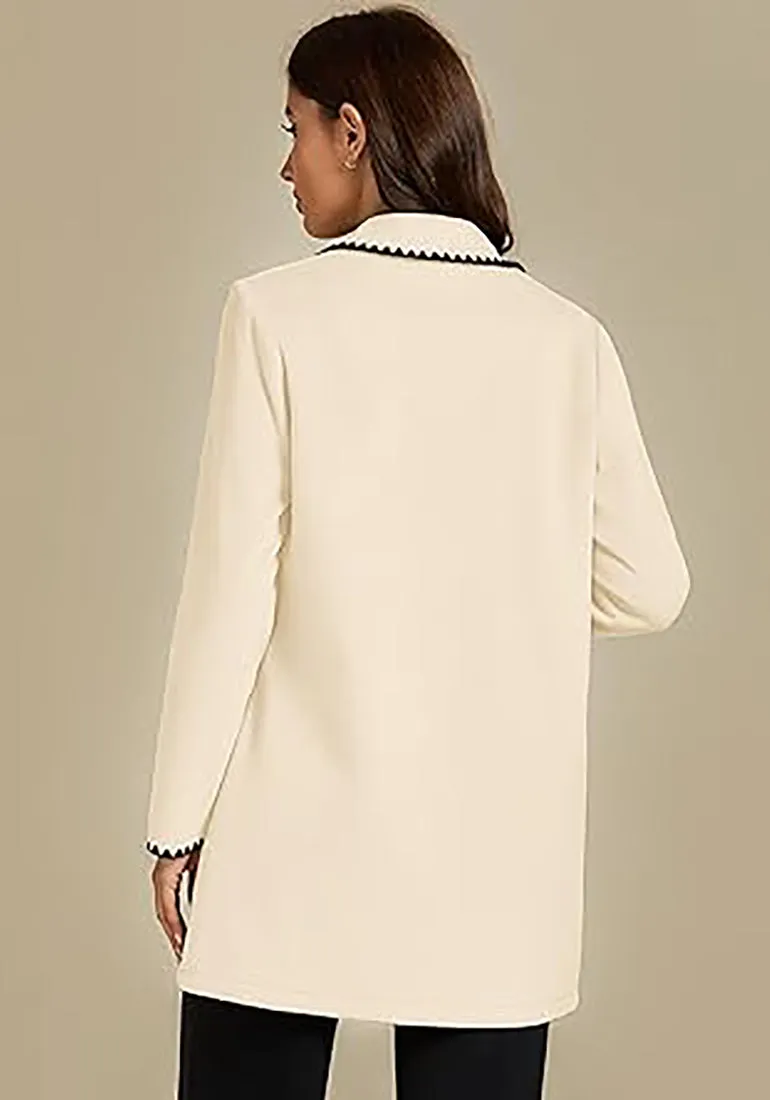 LUVAMIA Women Casual Lapel Long Sleeve Trench Coat Blazer Jacket Front Button No Stretch Front Pocket