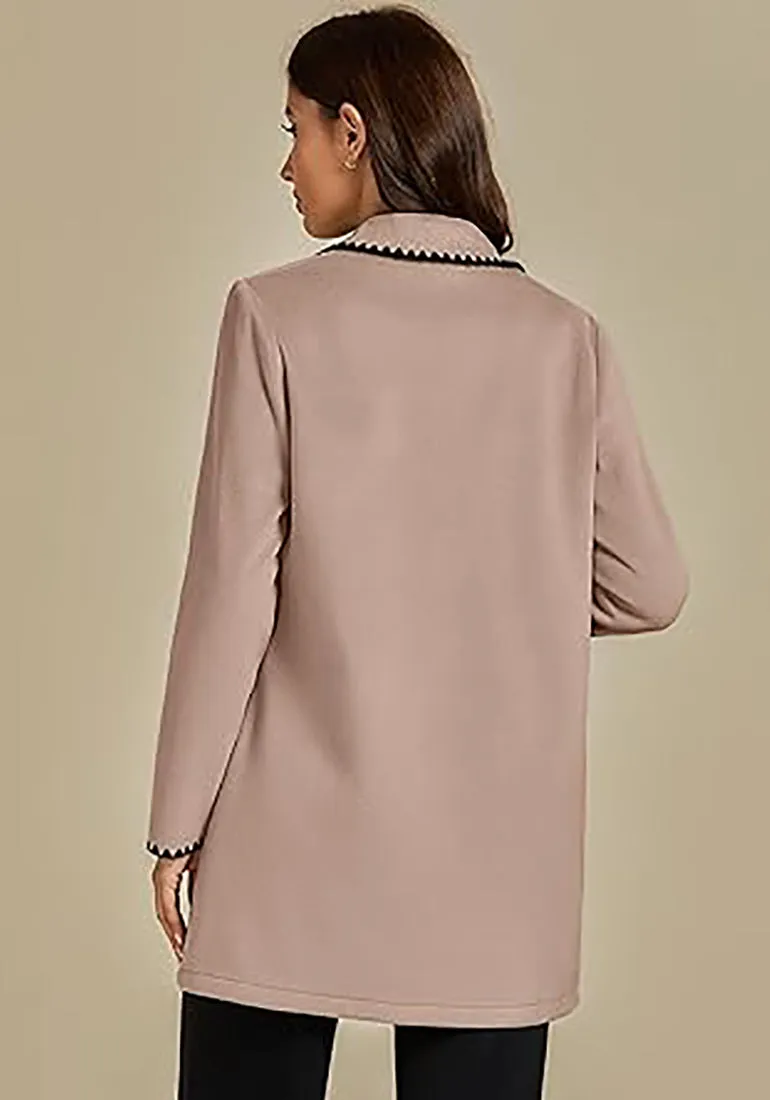 LUVAMIA Women Casual Lapel Long Sleeve Trench Coat Blazer Jacket Front Button No Stretch Front Pocket