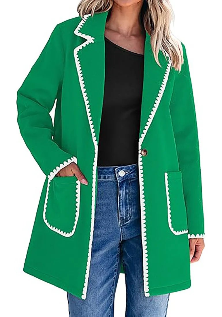 LUVAMIA Women Casual Lapel Long Sleeve Trench Coat Blazer Jacket Front Button No Stretch Front Pocket