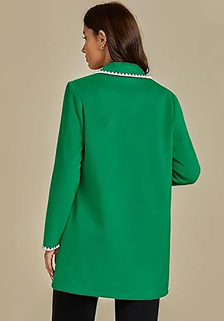 LUVAMIA Women Casual Lapel Long Sleeve Trench Coat Blazer Jacket Front Button No Stretch Front Pocket