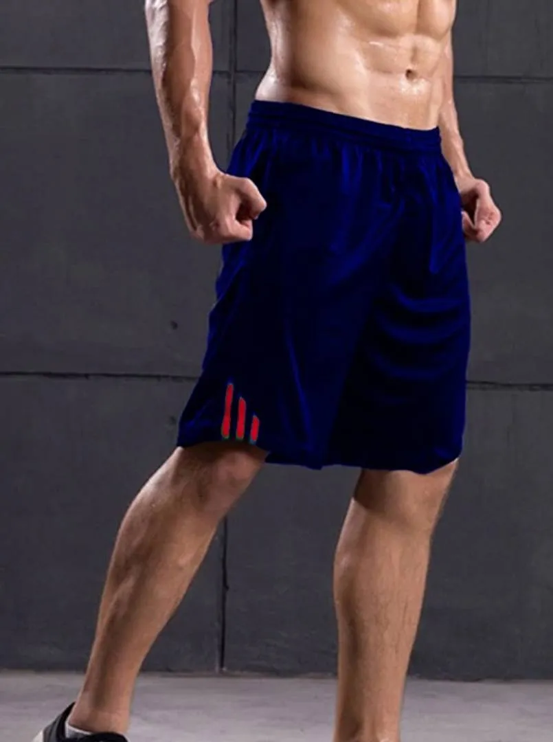 Men Navy Blue Polyester Regular Fit Sports Shorts