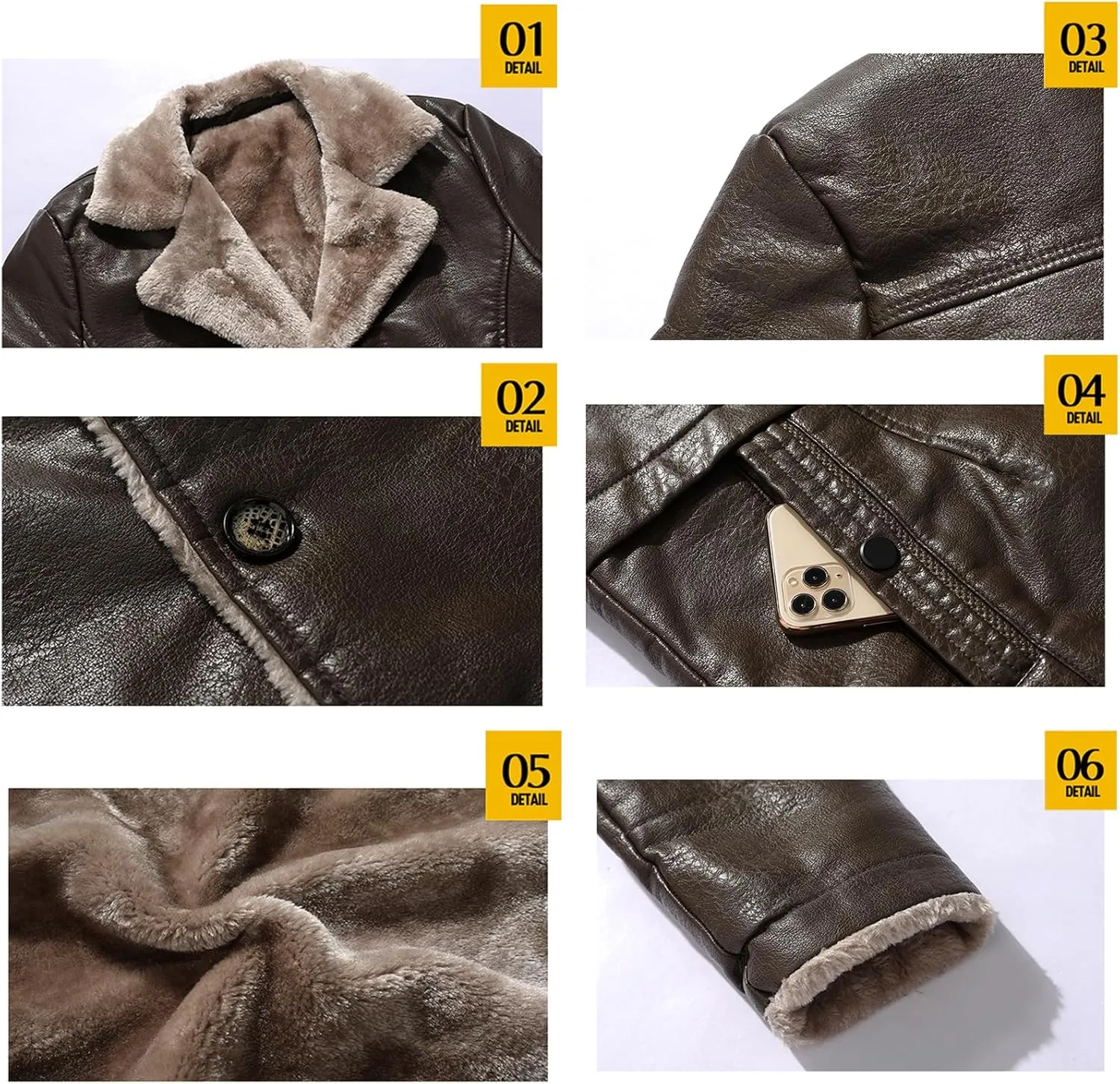 Mens Genuine Leather Bomber Jacket Shearling Jacket Coat,B-3 Bomber Jacket Jacket WinterPadded Windbreaker