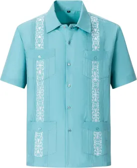 Men's Guayabera Shirts Short Sleeve Casual Snap Shirts