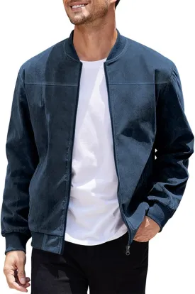 Mens Lightweight Jacket Flight Bomber Jacket Suede Full Zip Casual Softshell Jacket Outwear Pockets Thin Windbreaker