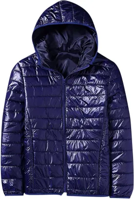 Men's Lightweight Puffer Jacket Winter Warm Down Coats Plus Size Packable Hooded Insulated Coat for Snow Ski Traveling