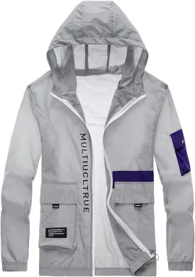 Mens Windproof Jacket Waterproof Lightweight Mountain Sport Jacket Relaxed Fit Hooded Windbreaker Raincoat