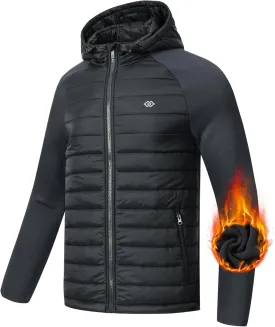 MoFiz Mens Running Hybrid Fleece Jackets Lightweight Puffy Hiking Jacket Winter Thermal Full Zip Hood Insulated Jacket Coat