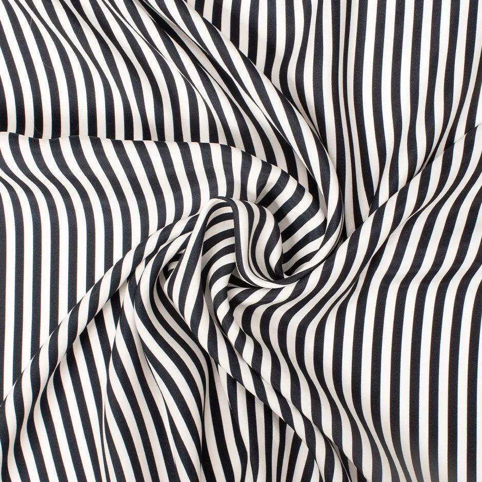 Monochrome Candy Striped Reversed Silk Satin