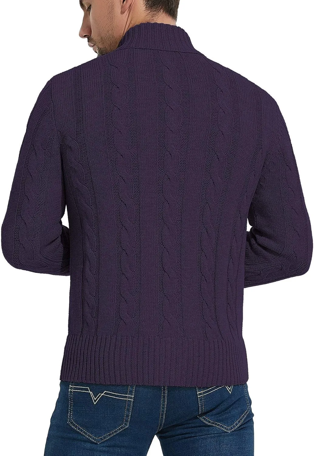 NITAGUT Mens Long Sleeve Stand Collar Cardigan Sweaters Button Down Cable Knitted Sweater