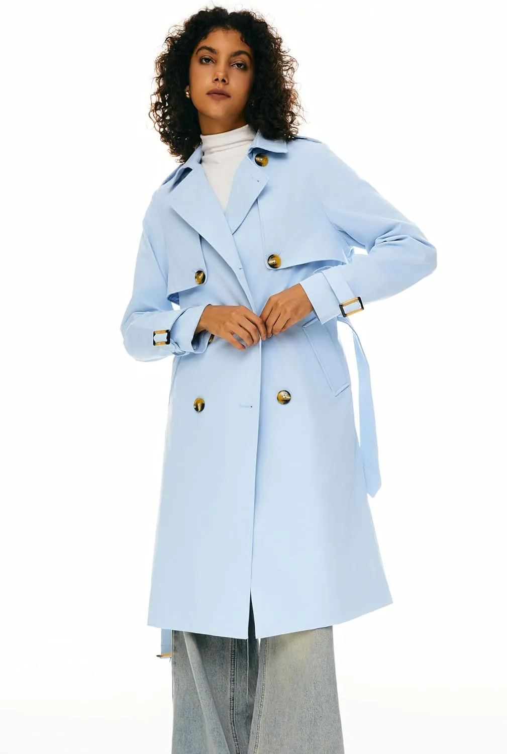 Orolay Women's 3/4 Length Double Breasted Trench Coat Lapel Jacket with Belt