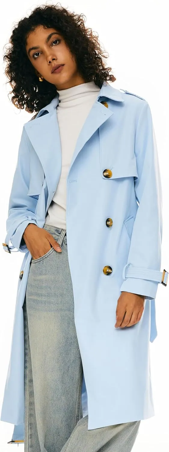 Orolay Women's 3/4 Length Double Breasted Trench Coat Lapel Jacket with Belt