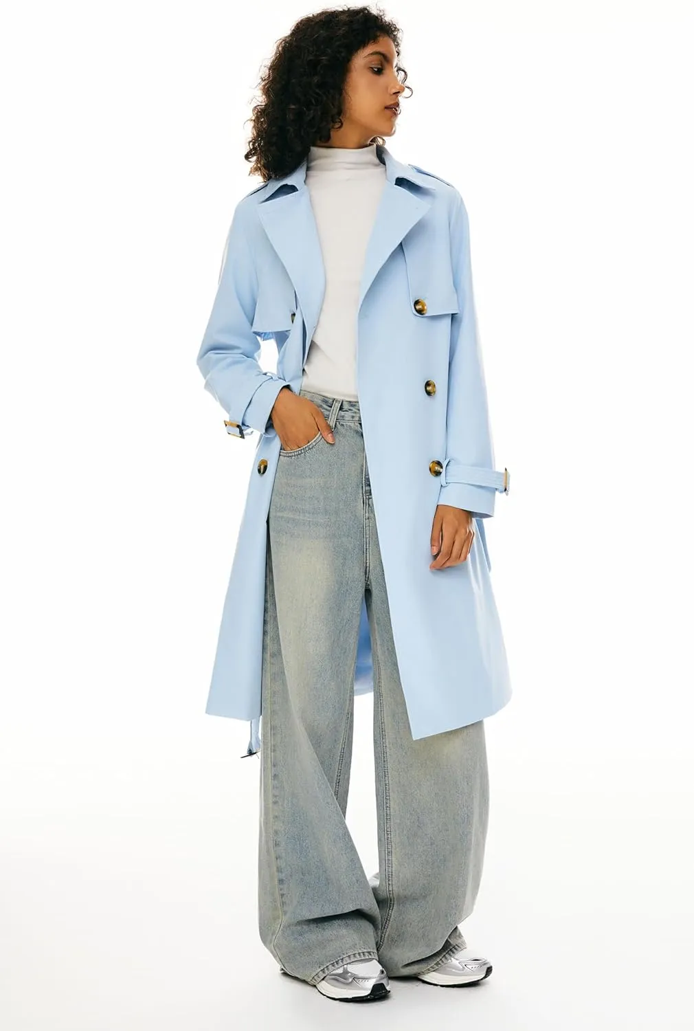 Orolay Women's 3/4 Length Double Breasted Trench Coat Lapel Jacket with Belt