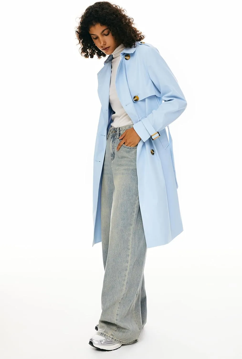 Orolay Women's 3/4 Length Double Breasted Trench Coat Lapel Jacket with Belt