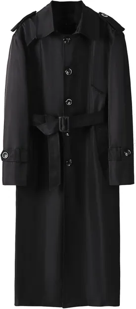 Pantete Men's Long Trench Coat Single Breasted Oversized Windbreaker Lapel Belted Outfit Jacket