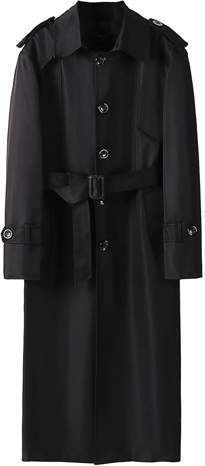 Pantete Men's Long Trench Coat Single Breasted Oversized Windbreaker Lapel Belted Outfit Jacket