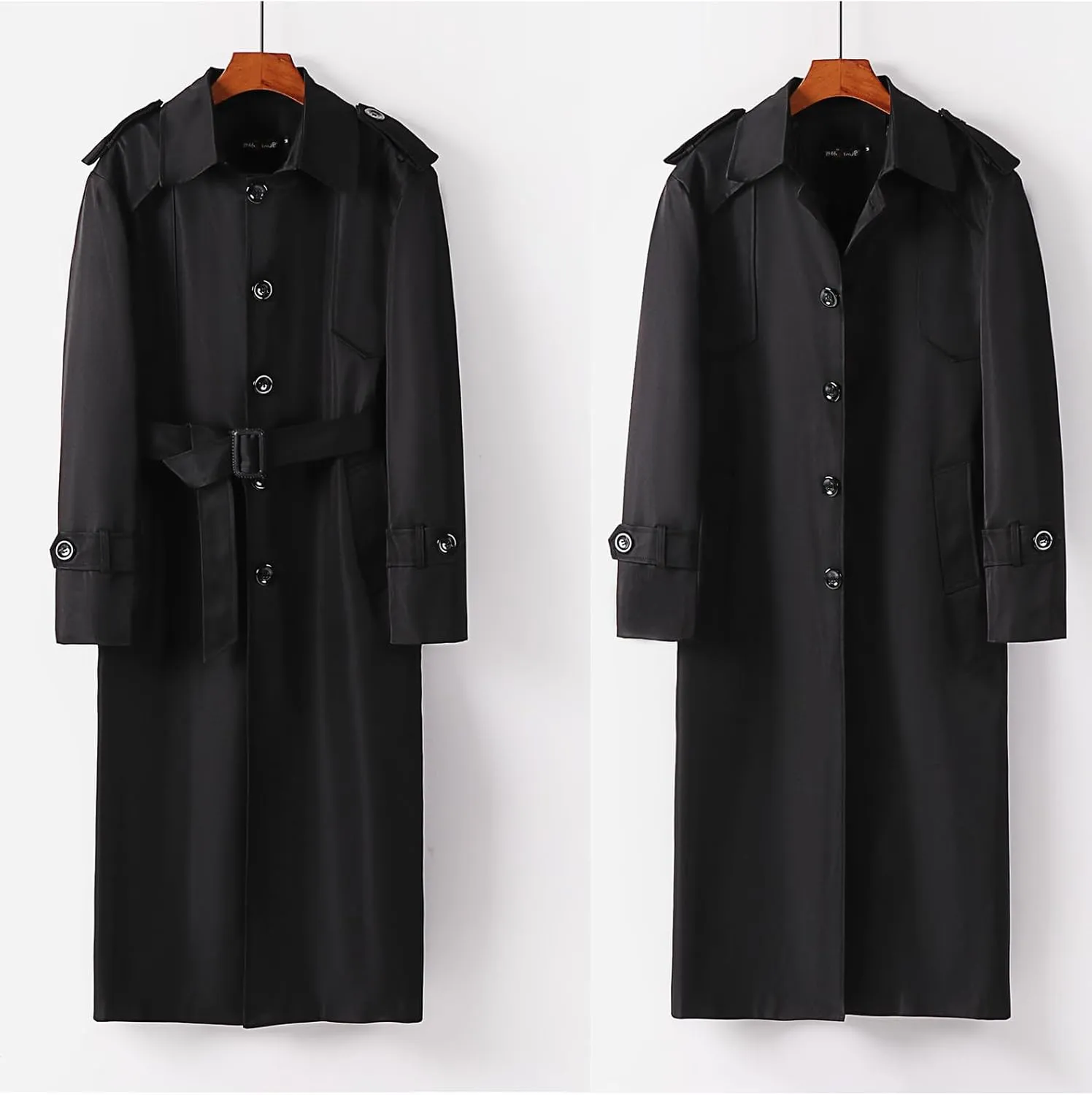 Pantete Men's Long Trench Coat Single Breasted Oversized Windbreaker Lapel Belted Outfit Jacket