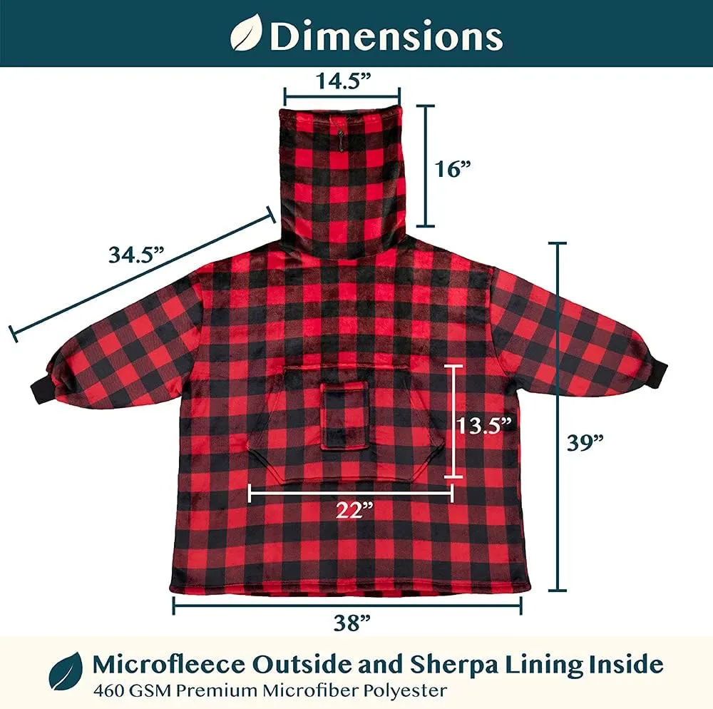 PAVILIA Sherpa Wearable Blanket Hoodie Women Men, Oversized Hoodie Sweatshirt Blanket, Thick Sweater Blanket Neck Warmer, Fleece Hug Sleep Pod Adult, Cozy Warm Plush Gift Idea Mom Wife, Checker Red