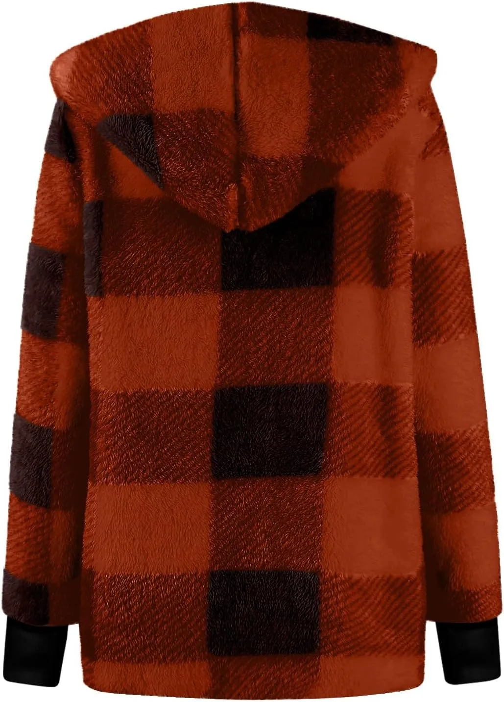 Plaid Shacket Women Sherpa Jacket Open Front Long Sleeve Hooded Cardigan Sweaters Casual Fall Fuzzy Teddy Bear Coat