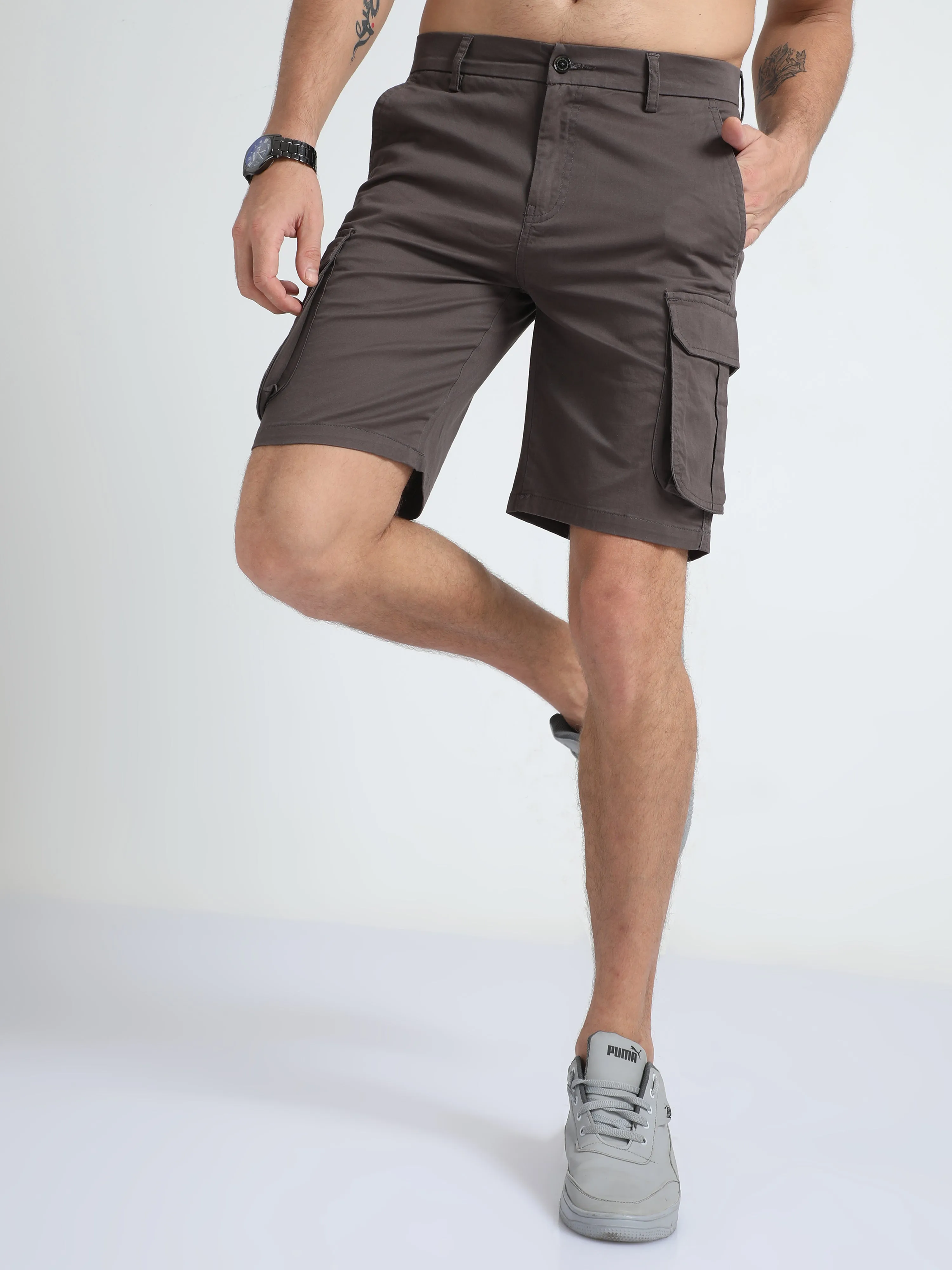 Premium Twill Dark Grey Cargo Shorts