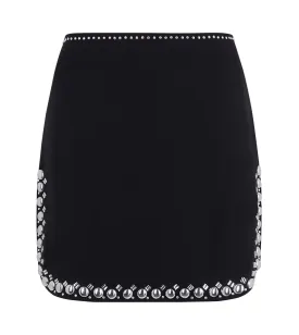 RABANNE Satin Mini Skirt in Black with Silver Details