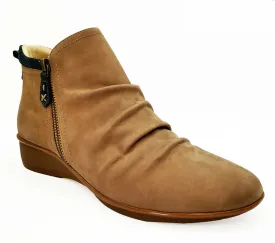 Revere Plymouth Women's Twin Zip Wedge Ankle Booties In Toffee Nubuck/Navy Lizard