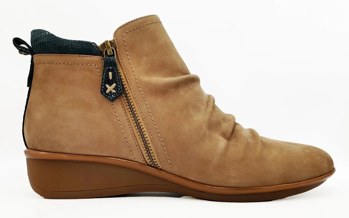 Revere Plymouth Women's Twin Zip Wedge Ankle Booties In Toffee Nubuck/Navy Lizard