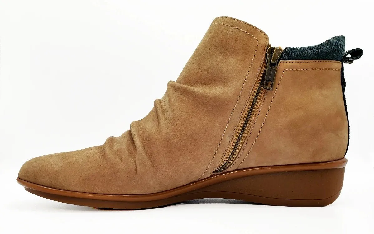 Revere Plymouth Women's Twin Zip Wedge Ankle Booties In Toffee Nubuck/Navy Lizard