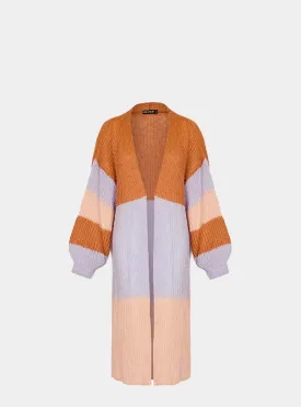 Ricci Stripe Longline Cardigan - Rust