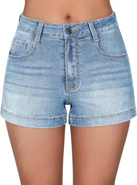 roswear Women's Casual Summer High Waisted Basic Jean Shorts Stretchy Denim Shorts