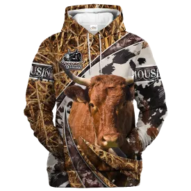 Salers Cow Face Print Cow Hide Texture Hoodie