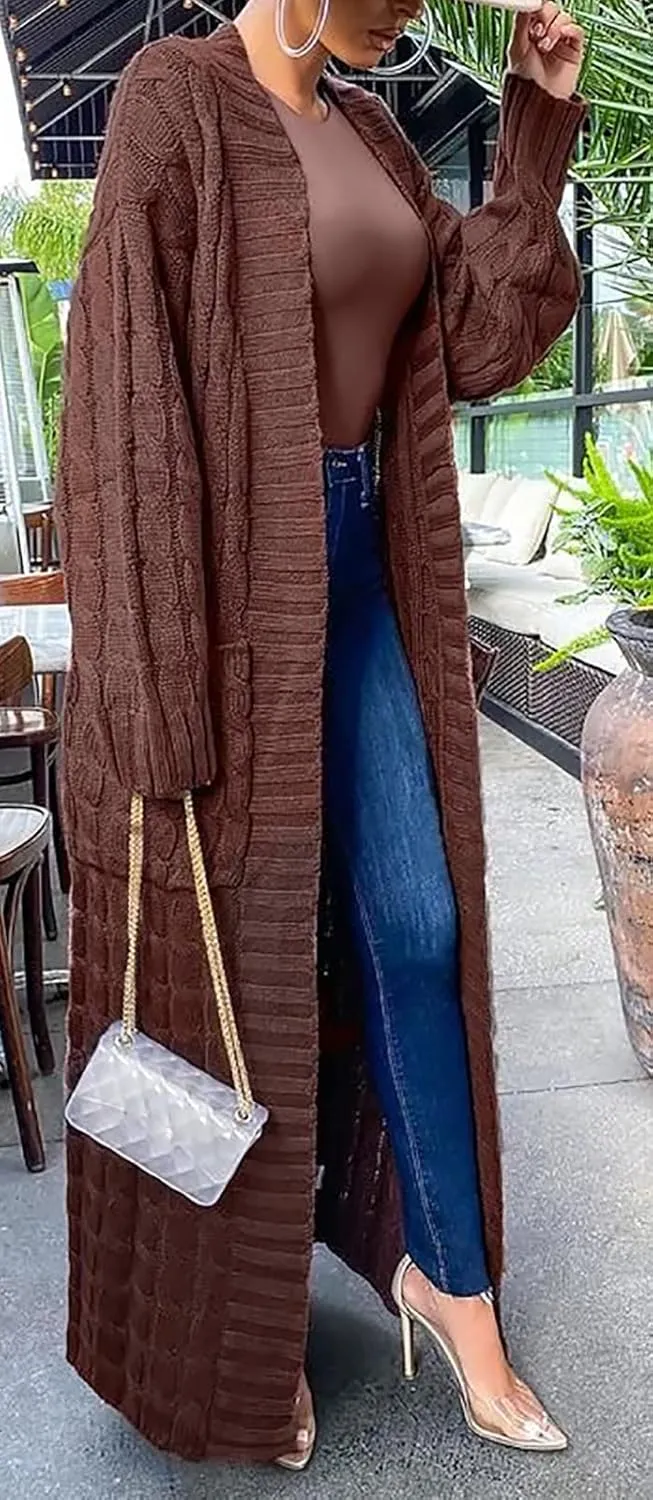 SHINFY Women Long Sleeve Open Front Knit Long Cardigan Casual Knitted Maxi Sweater Coat Outwear with Pockets