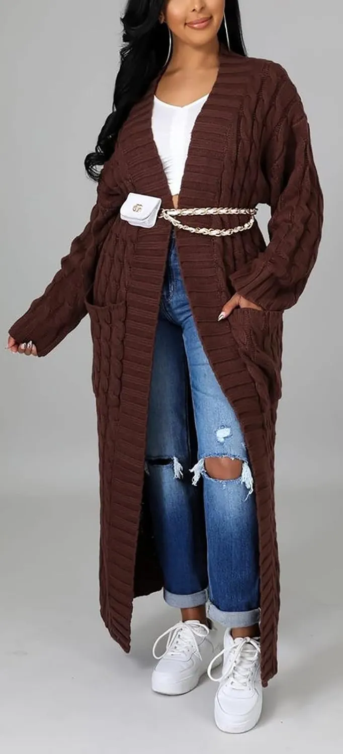 SHINFY Women Long Sleeve Open Front Knit Long Cardigan Casual Knitted Maxi Sweater Coat Outwear with Pockets