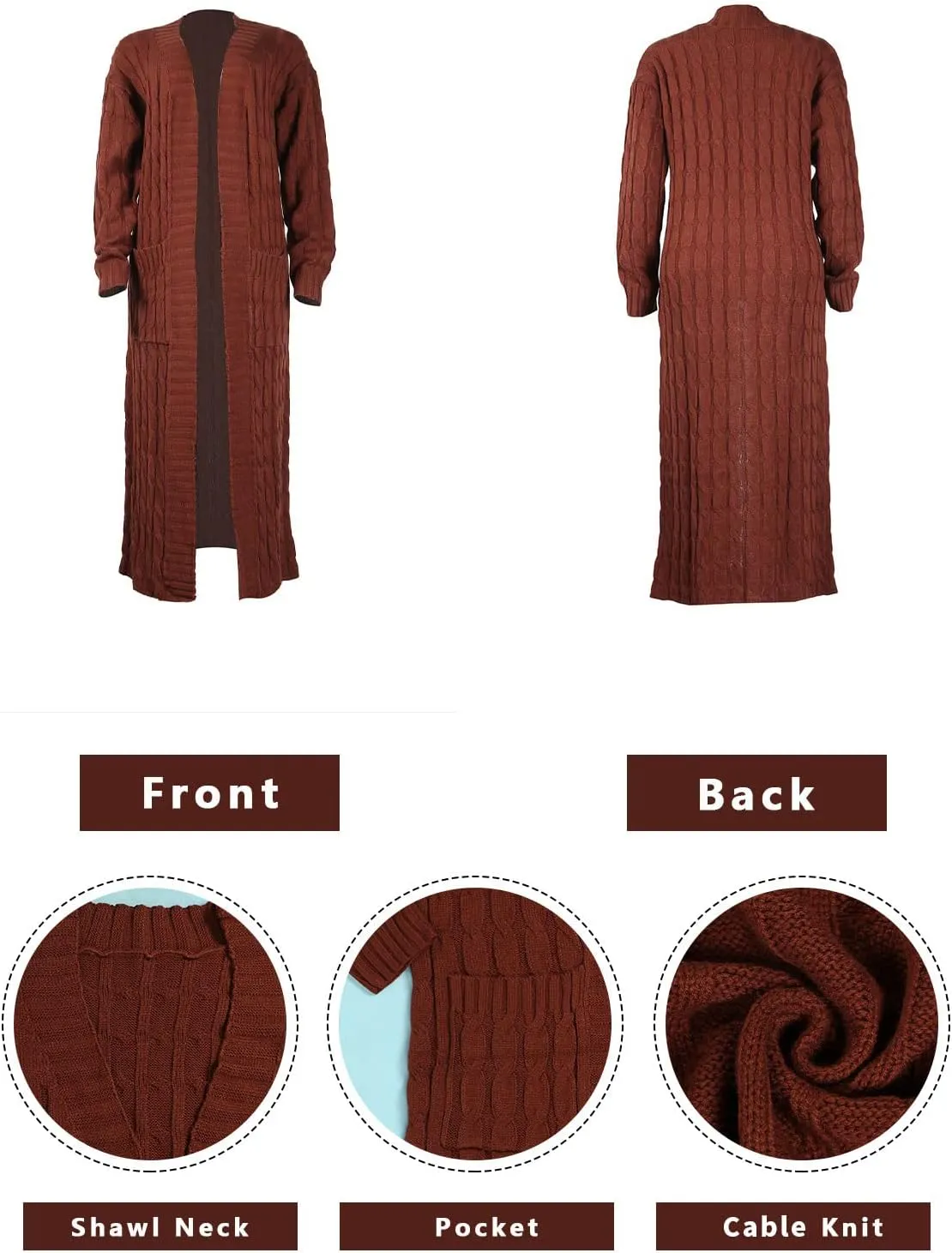 SHINFY Women Long Sleeve Open Front Knit Long Cardigan Casual Knitted Maxi Sweater Coat Outwear with Pockets