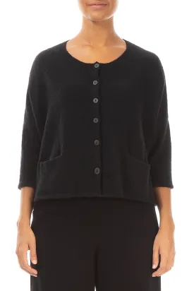 Short Loose Black Wool Cardigan
