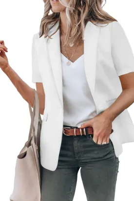 Short Sleeve Blazers for Women Lapel Open Front Office Blazers One Button Casual Summer Blazer Business Suits