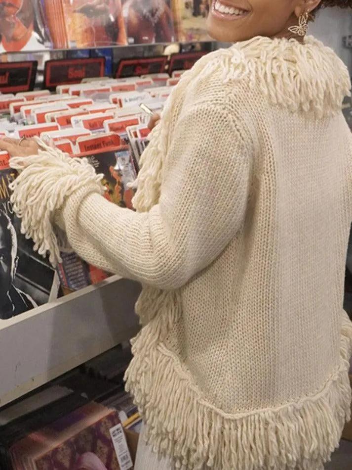 Solid Color Tassel Splice Cardigan