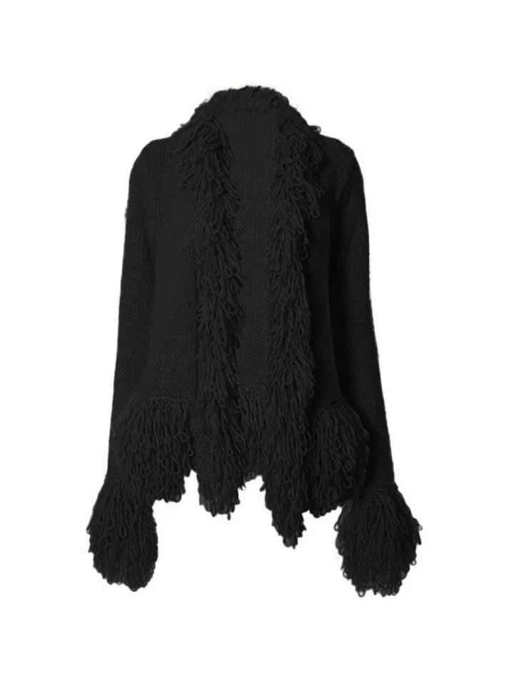 Solid Color Tassel Splice Cardigan