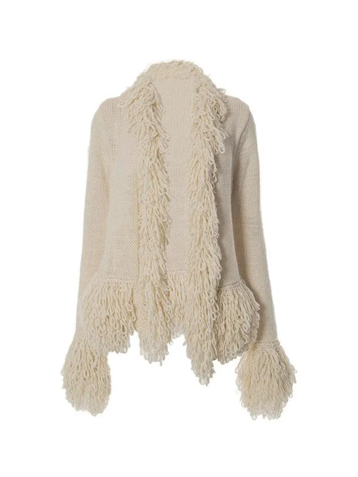 Solid Color Tassel Splice Cardigan