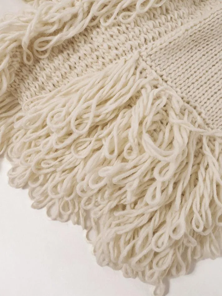 Solid Color Tassel Splice Cardigan