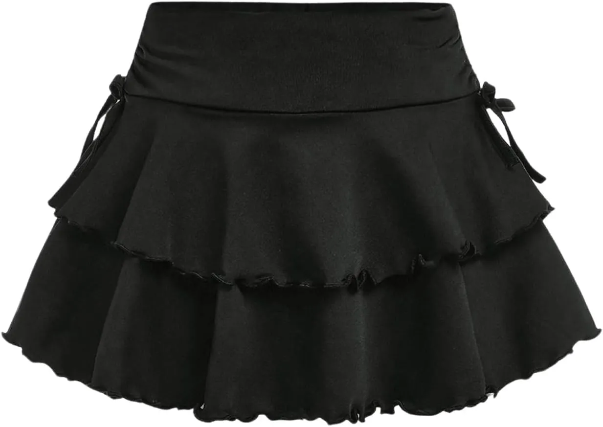 SOLY HUX Girl's Summer Mini Skirts High Waisted Ruffle Layered Skirts Swing Flowy Skater Tennis Skirt