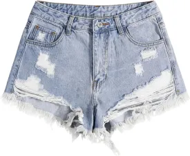 SOLY HUX Women's Ripped Jean Shorts Raw Hem Distressed Denim Shorts Streetwear