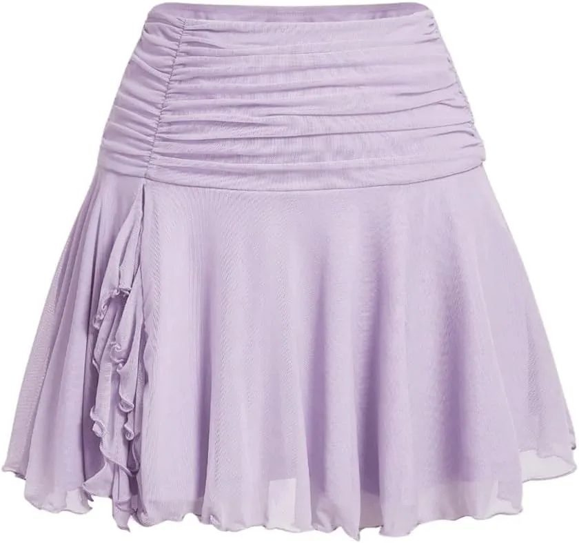 SOLY HUX Women's Summer Skirts High Waisted Ruffle Mini Skirts Flared Flowy Beach Short Skirt