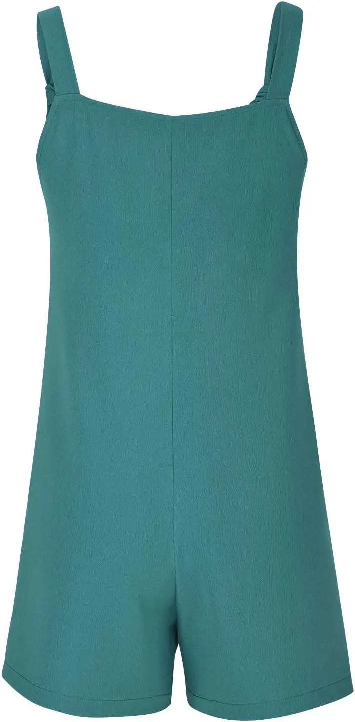 Summer Jumpsuits for Women 2025 Casual Sleeveless Short Overalls Loose Fit Adjustable Straps Rompers with Pockets