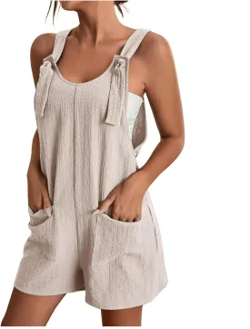 Summer Jumpsuits for Women 2025 Casual Sleeveless Short Overalls Loose Fit Adjustable Straps Rompers with Pockets