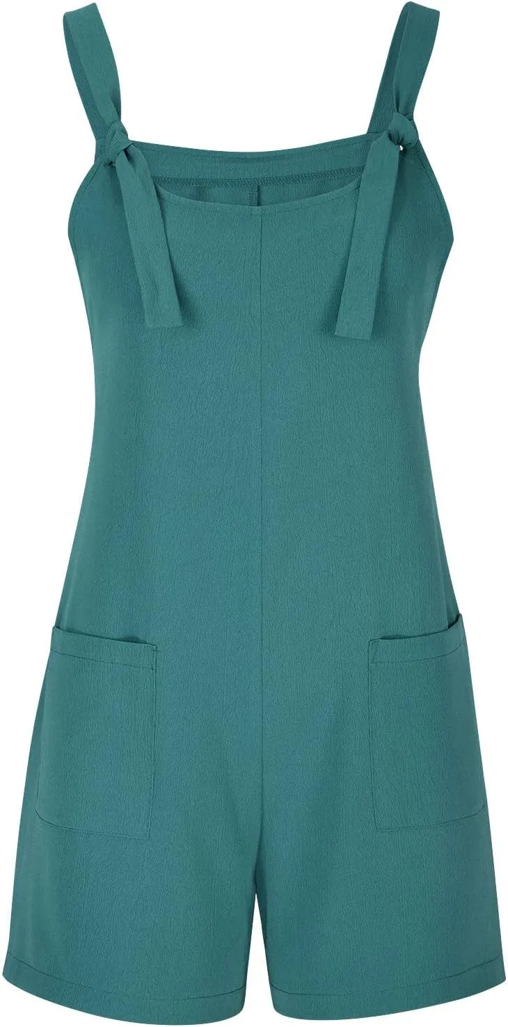 Summer Jumpsuits for Women 2025 Casual Sleeveless Short Overalls Loose Fit Adjustable Straps Rompers with Pockets